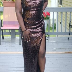 Fashion Nova Sydney Lace Up Sequin Gown - Chocolate/ Fashion Nova/ Small